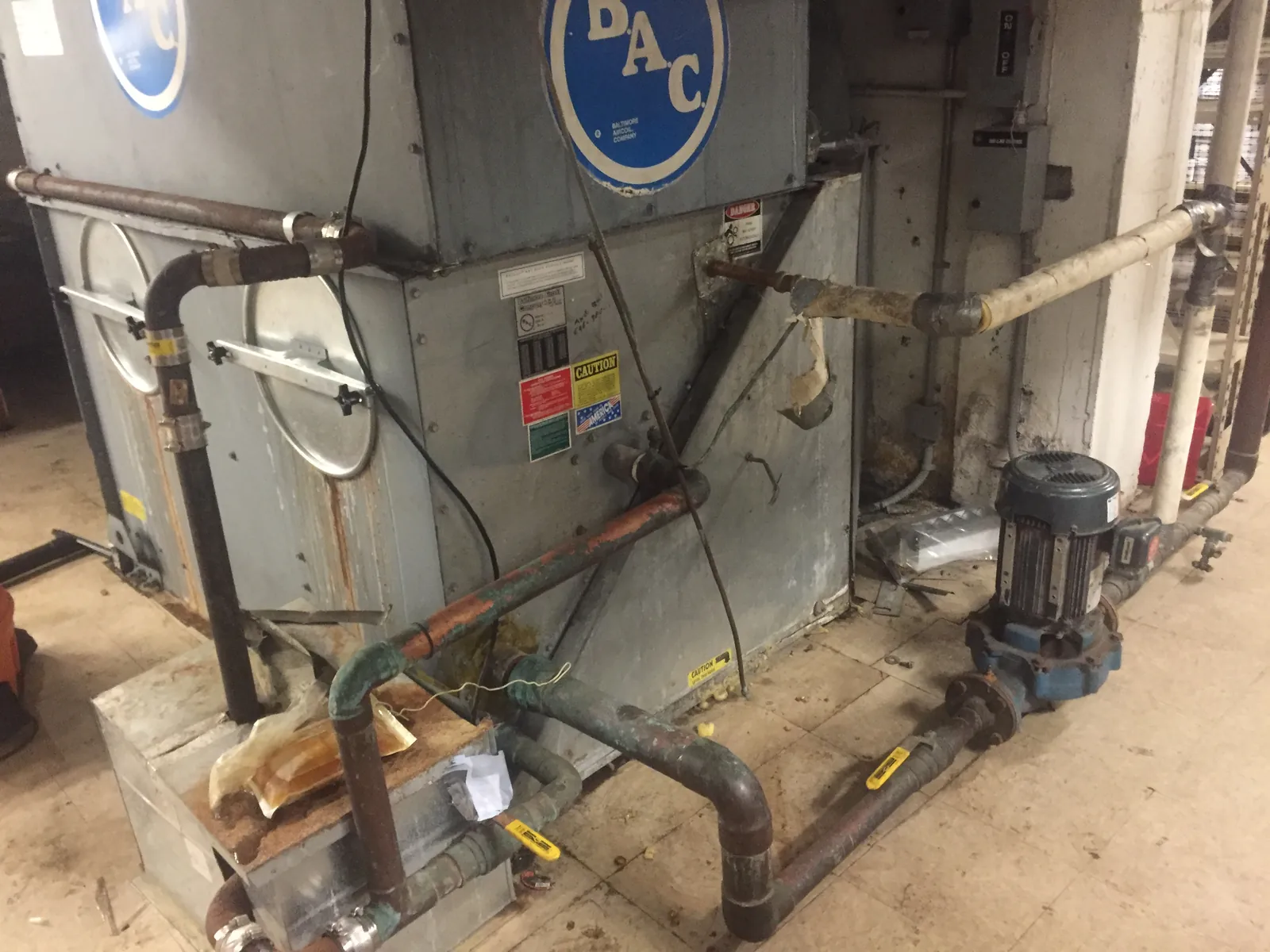 Cooling tower replacement work in the basement