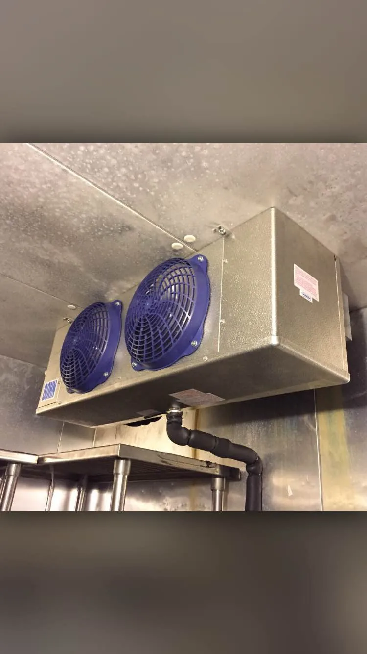 Evaporator installed inside a walk-in freezer